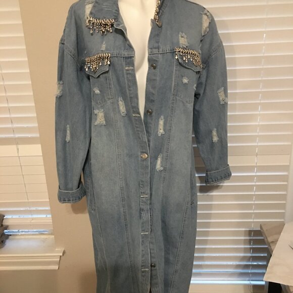 I AM BETTY BOOP Handmade Long Distressed Denim Jacket Showstopper Large Jac1 - Picture 14 of 15